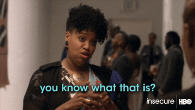 Woman at a busy networking event captioned 'you know what that is?'