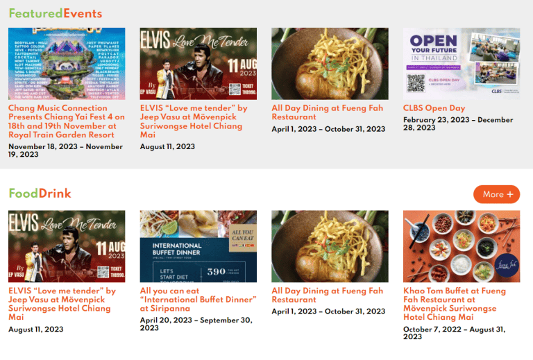 Chiang Mai Citylife website listing featured events and food and drink happenings around the city