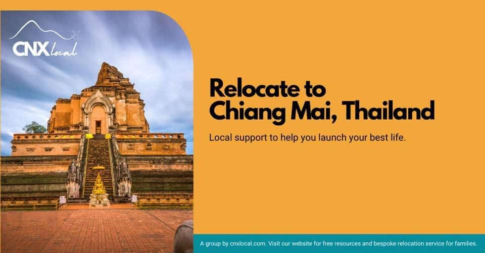 Chiang Mai Relocation Facebook group banner showing Wat Chedi Luang temple and 'Relocate to Chiang Mai, Thailand'
