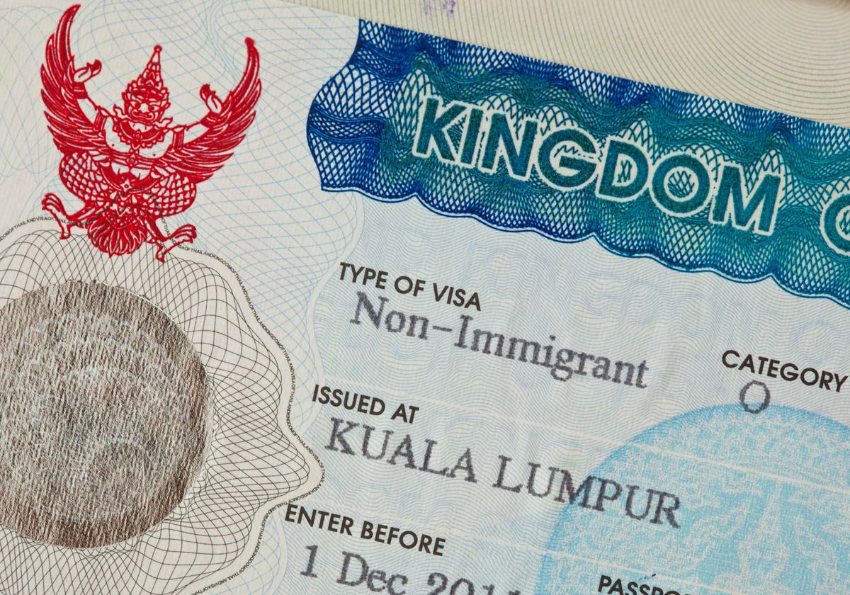 Close-up of a Thai Non-Immigrant visa page in a passport
