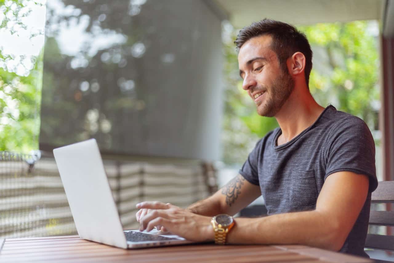 man using laptop