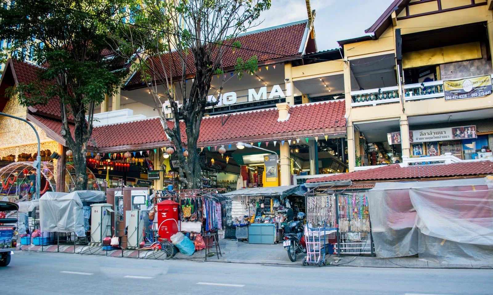 A Chiang Mai street lined with local market shops